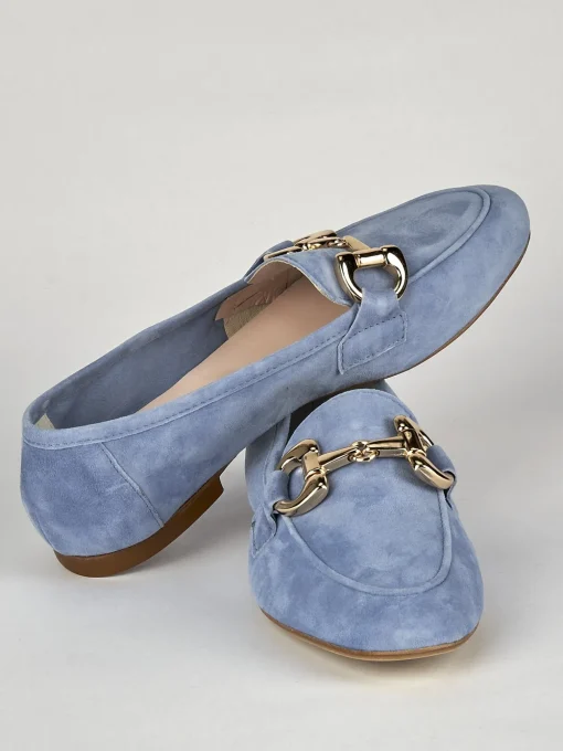 Mocassino tacco 1 cm azzurro camoscio