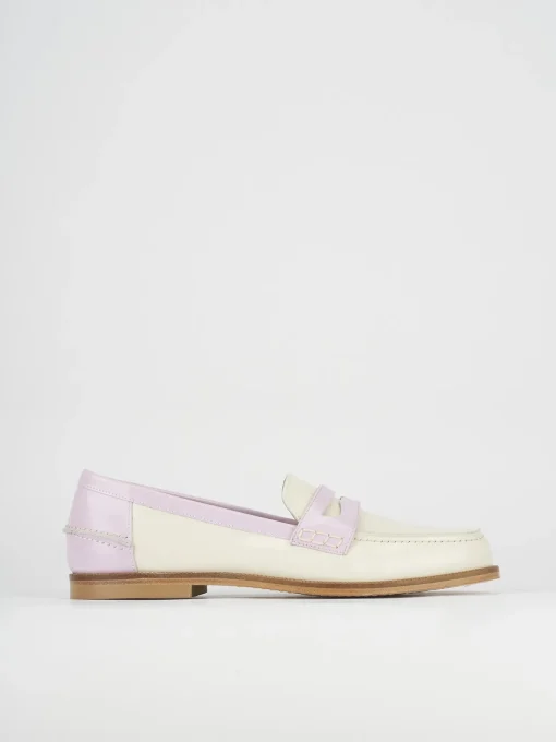 Mocassino tacco 1 cm beige pelle