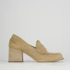 Mocassino tacco 6 cm beige camoscio