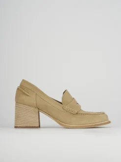 Mocassino tacco 6 cm beige camoscio