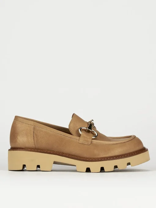 Mocassino tacco 1 cm beige pelle