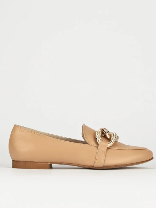 Mocassino tacco 1 cm beige pelle
