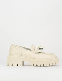 Mocassino tacco 1 cm beige pelle