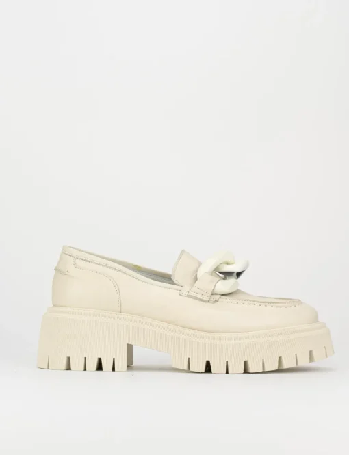 Mocassino tacco 1 cm beige pelle