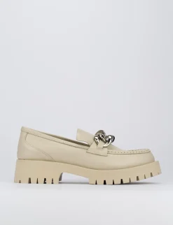 Mocassino tacco 1 cm beige pelle