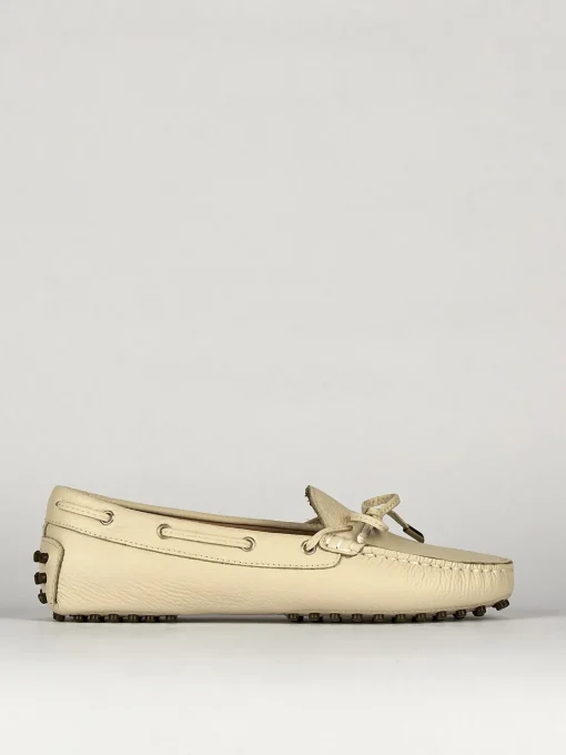 Mocassino tacco 1 cm beige pelle
