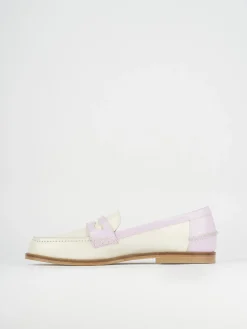 Mocassino tacco 1 cm beige pelle