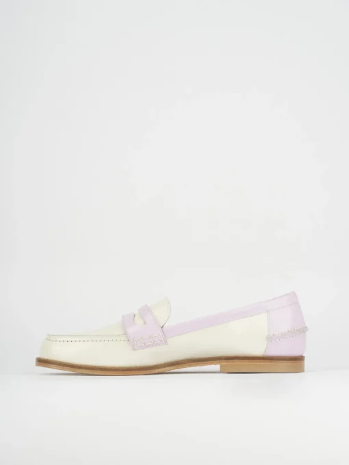 Mocassino tacco 1 cm beige pelle