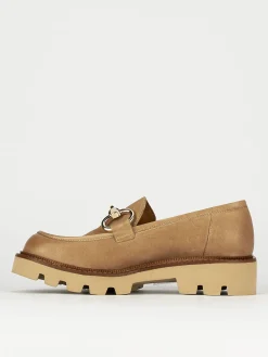 Mocassino tacco 1 cm beige pelle