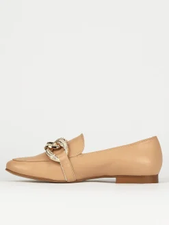 Mocassino tacco 1 cm beige pelle