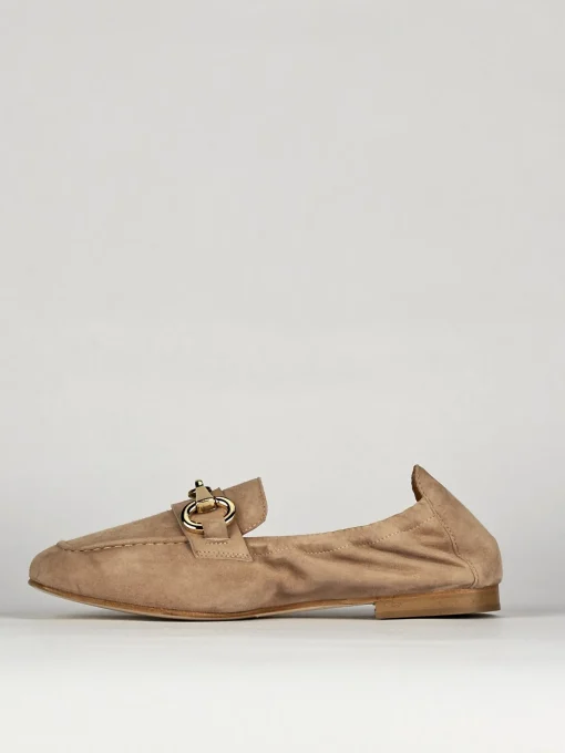Mocassino tacco 1 cm beige camoscio