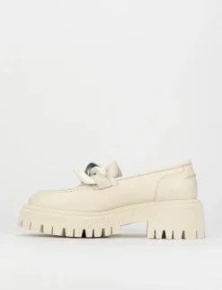 Mocassino tacco 1 cm beige pelle