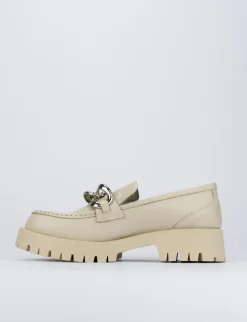 Mocassino tacco 1 cm beige pelle