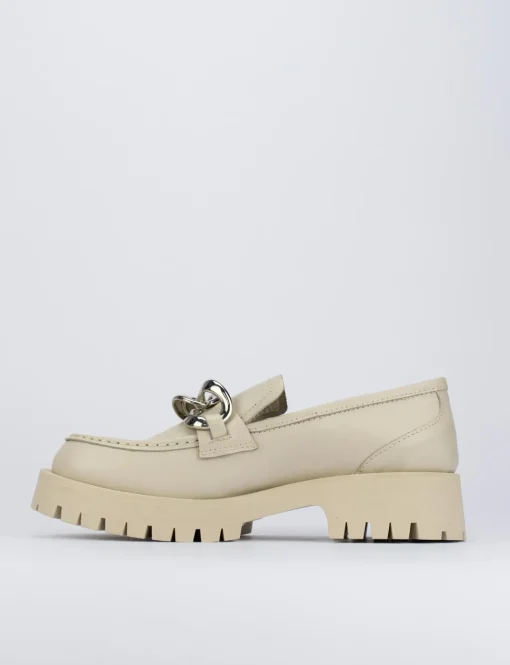 Mocassino tacco 1 cm beige pelle