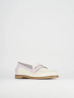 Mocassino tacco 1 cm beige pelle