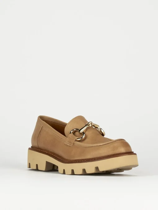 Mocassino tacco 1 cm beige pelle