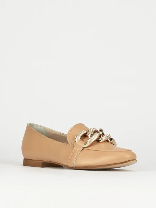 Mocassino tacco 1 cm beige pelle