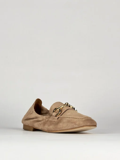 Mocassino tacco 1 cm beige camoscio
