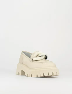 Mocassino tacco 1 cm beige pelle