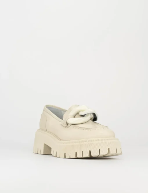 Mocassino tacco 1 cm beige pelle