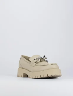 Mocassino tacco 1 cm beige pelle