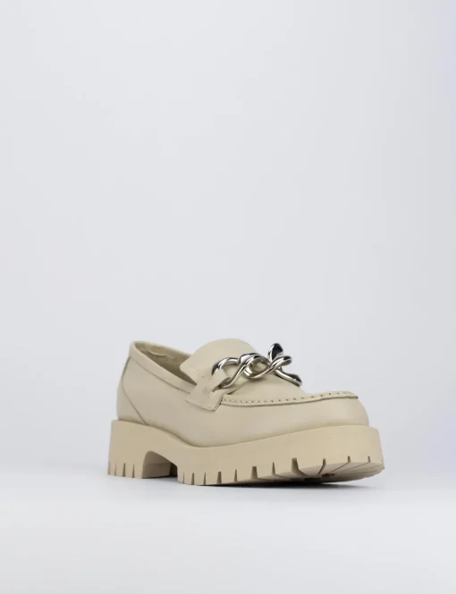 Mocassino tacco 1 cm beige pelle