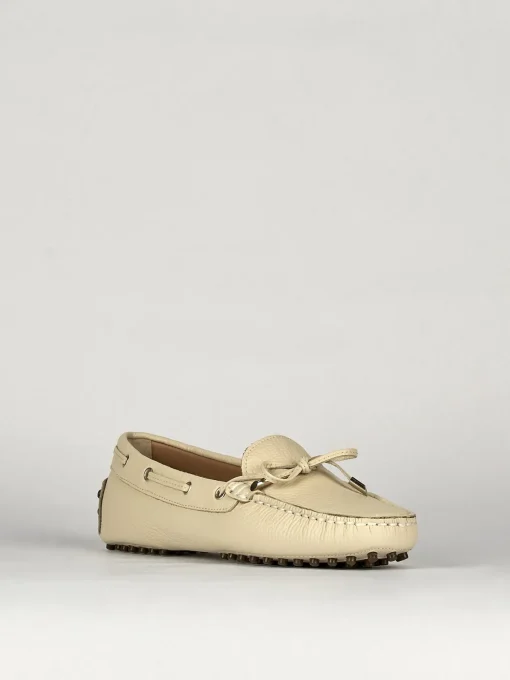 Mocassino tacco 1 cm beige pelle