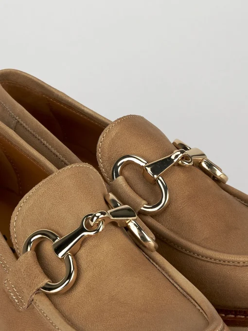 Mocassino tacco 1 cm beige pelle