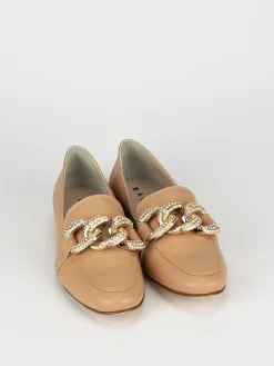 Mocassino tacco 1 cm beige pelle