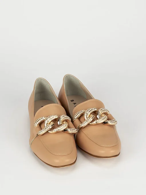 Mocassino tacco 1 cm beige pelle