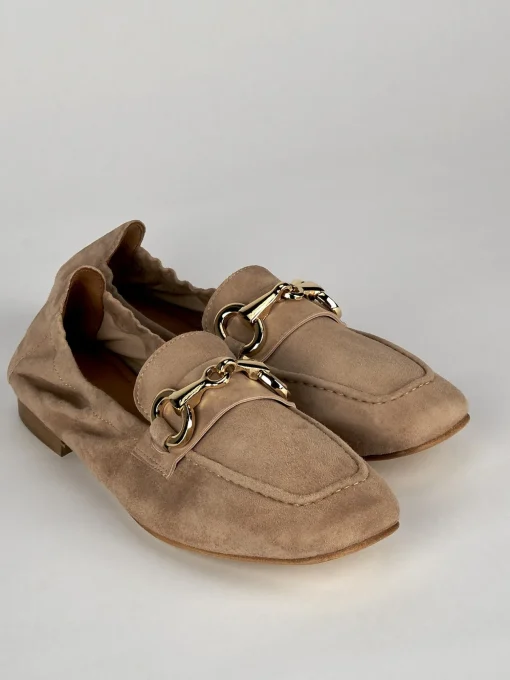 Mocassino tacco 1 cm beige camoscio