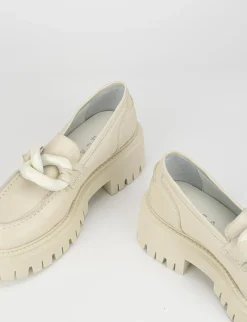 Mocassino tacco 1 cm beige pelle