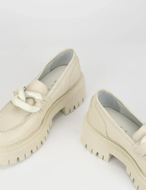 Mocassino tacco 1 cm beige pelle