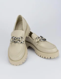 Mocassino tacco 1 cm beige pelle