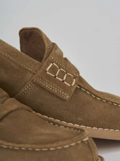 Mocassino tacco 2 cm beige camoscio