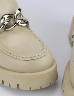 Mocassino tacco 1 cm beige pelle