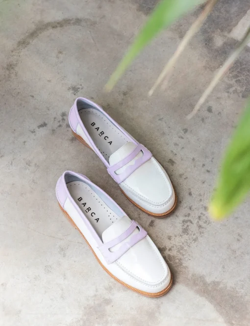 Mocassino tacco 1 cm beige pelle