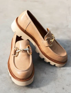 Mocassino tacco 1 cm beige pelle