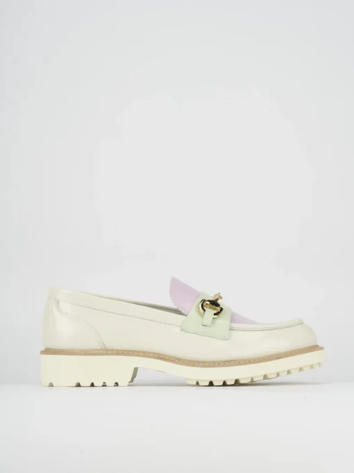 Mocassino tacco 1 cm bianco pelle