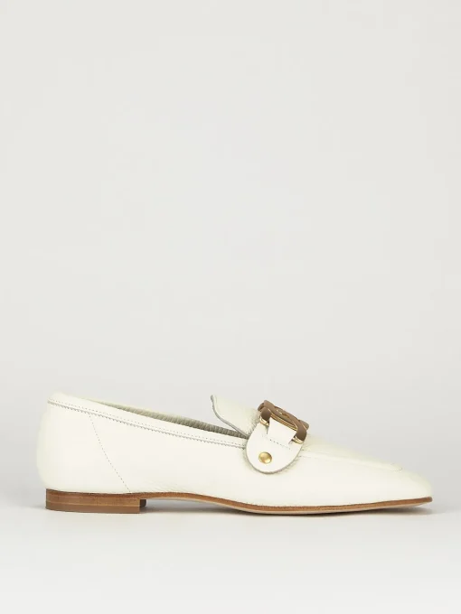 Mocassino tacco 1 cm bianco pelle