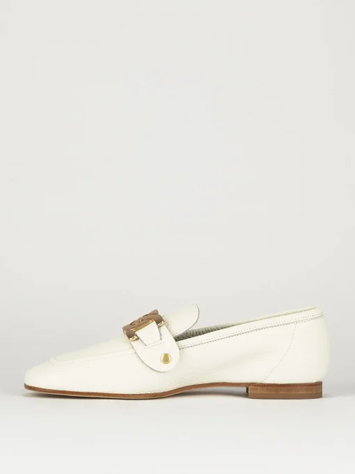 Mocassino tacco 1 cm bianco pelle