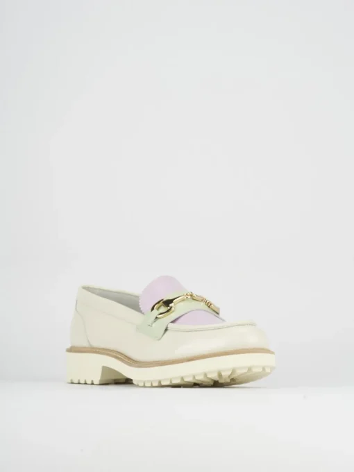Mocassino tacco 1 cm bianco pelle