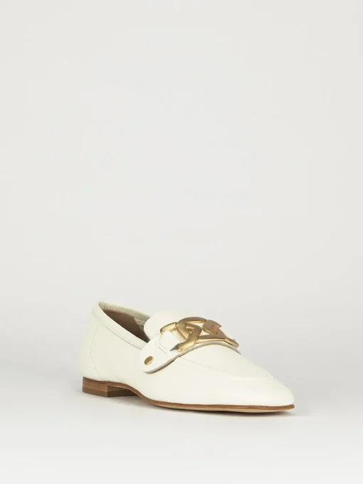 Mocassino tacco 1 cm bianco pelle