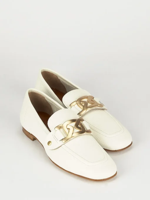 Mocassino tacco 1 cm bianco pelle