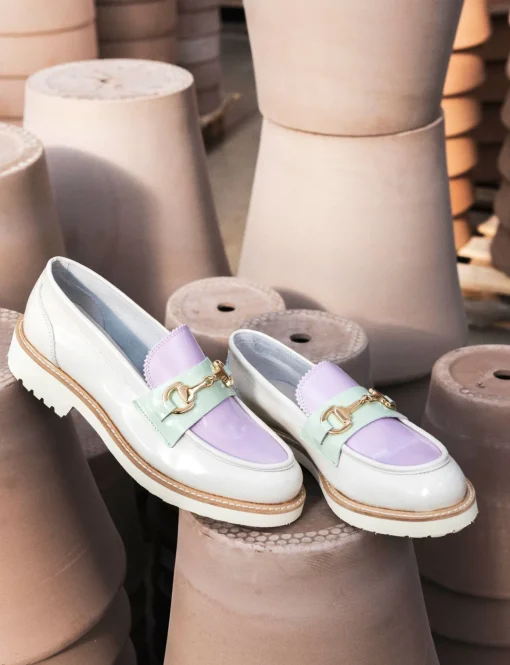 Mocassino tacco 1 cm bianco pelle