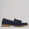Mocassino tacco 1 cm blu camoscio