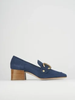 Mocassino tacco 6 cm blu camoscio