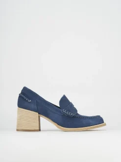 Mocassino tacco 6 cm blu camoscio