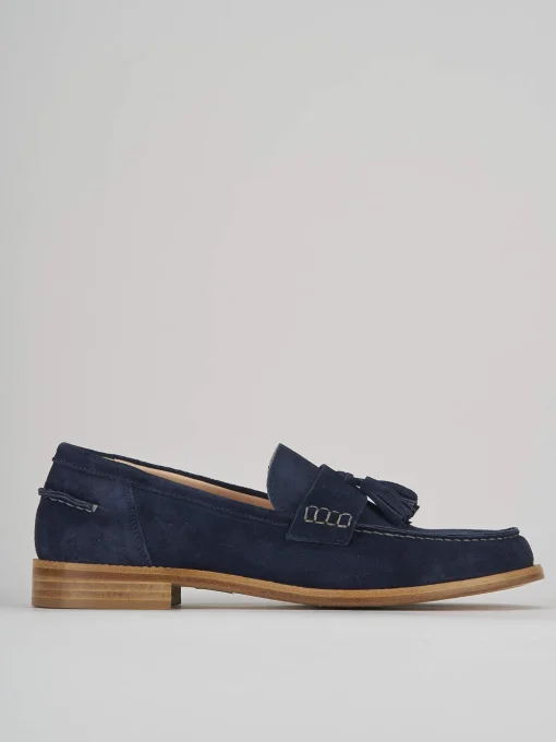 Mocassino tacco 1 cm blu camoscio