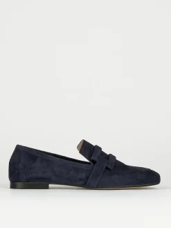 Mocassino tacco 1 cm blu camoscio